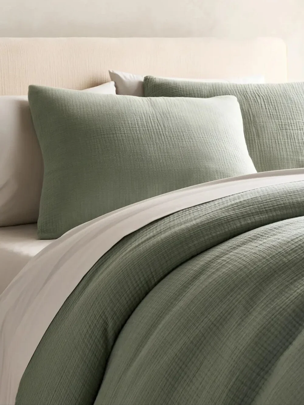 NWT Quince Organic Cotton Gauze Duvet Cover Set King / Cali King Dried Sage
